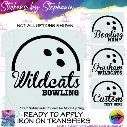 (s05-006) Bowling Team Name Text Custom Iron-On Transfer