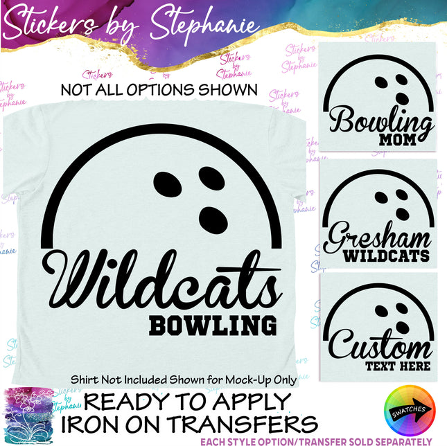(s05-006) Bowling Team Name Text Custom Iron-On Transfer