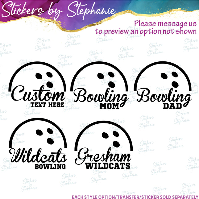 (s05-006) Bowling Team Name Text Custom Iron-On Transfer