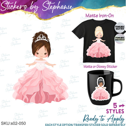 (s02-050) Princess Doll Illustrated Graphic Iron-On Transfer or Sticker