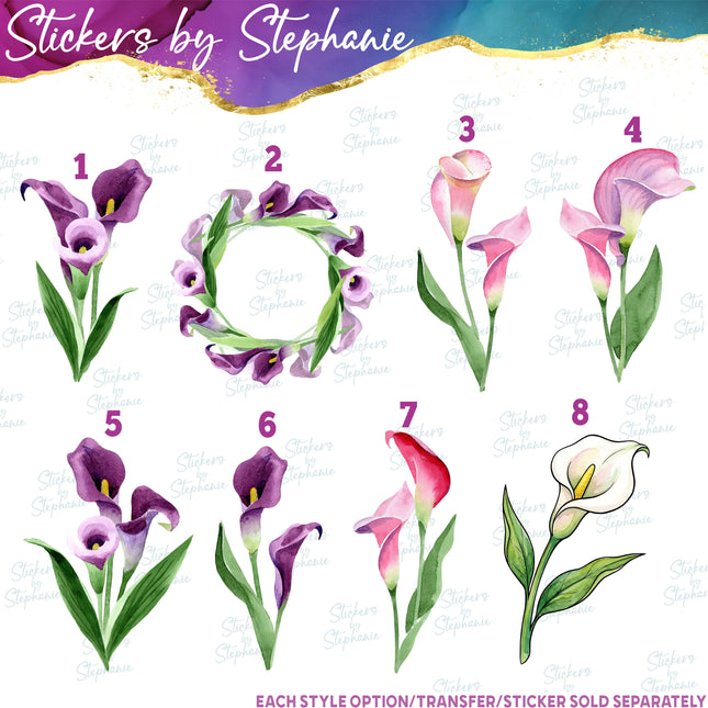 (s02-051) Purple Calla Lily Lillies Flowers Graphic Iron-On Transfer or Sticker