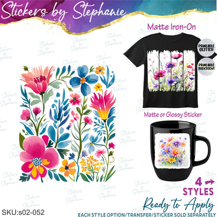 (s02-052) Wildflowers Flowers Graphic Iron-On Transfer or Sticker