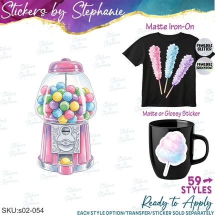 (s02-054) Pastel Sweets Candy Illustrated Graphic Iron-On Transfer or Sticker