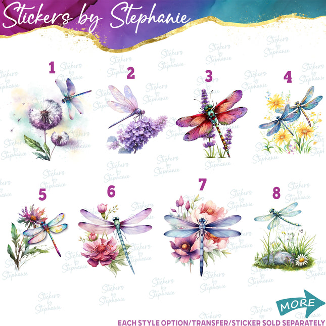 (s02-056) Watercolor Flowers Floral Dragonfly Dragonflies Iron-On Transfer or Sticker