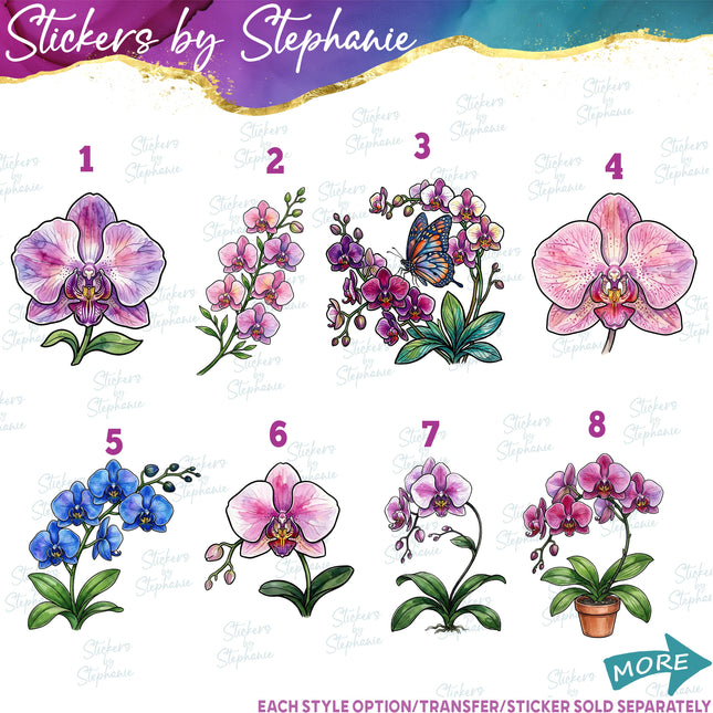 (s02-056) Orchid Watercolor Orchids Pink Purple Graphic Iron-On Transfer or Sticker