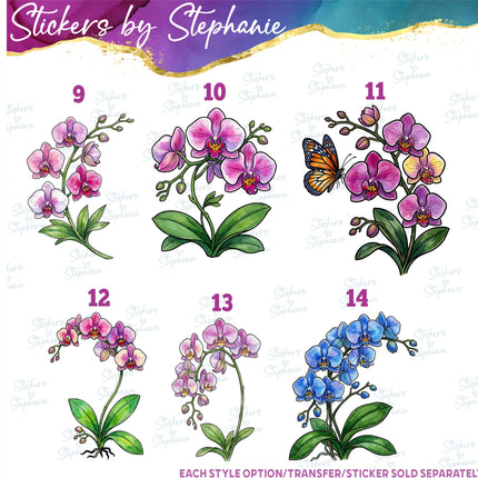 (s02-056) Orchid Watercolor Orchids Pink Purple Graphic Iron-On Transfer or Sticker