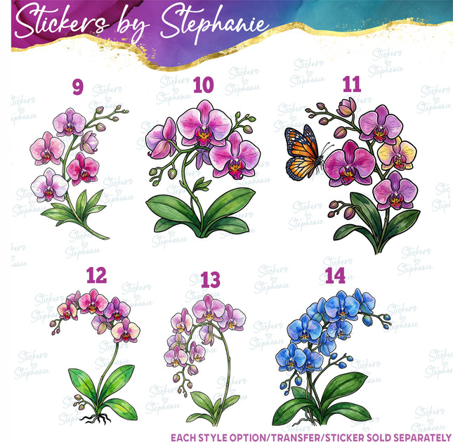 (s02-056) Orchid Watercolor Orchids Pink Purple Graphic Iron-On Transfer or Sticker