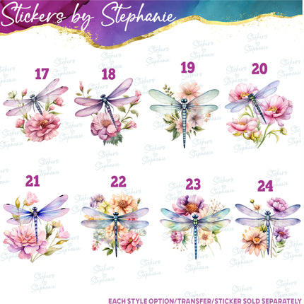 (s02-056) Watercolor Flowers Floral Dragonfly Dragonflies Iron-On Transfer or Sticker