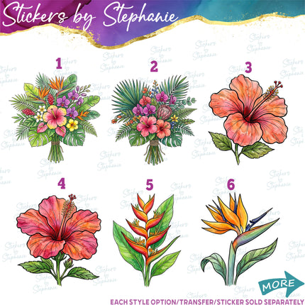 (s02-057) Tropical Flowers Hibiscus Graphic Iron-On Transfer or Sticker