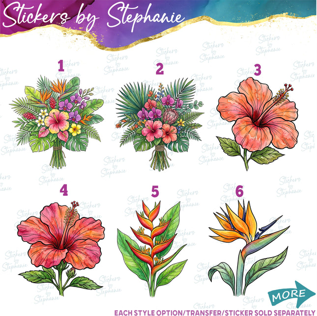 (s02-057) Tropical Flowers Hibiscus Graphic Iron-On Transfer or Sticker