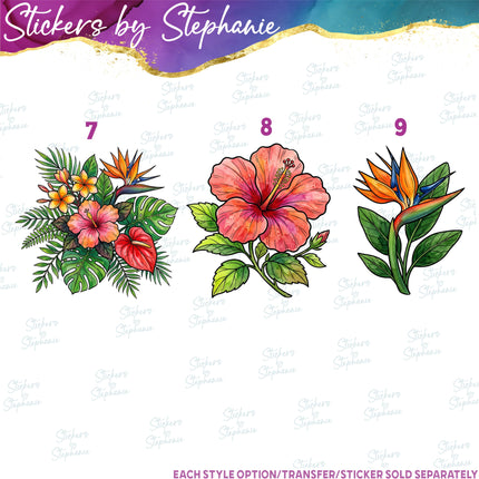 (s02-057) Tropical Flowers Hibiscus Graphic Iron-On Transfer or Sticker