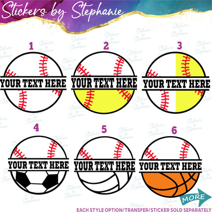 (s06-065) Baseball Split Name Text Custom Iron-On Transfer or Sticker