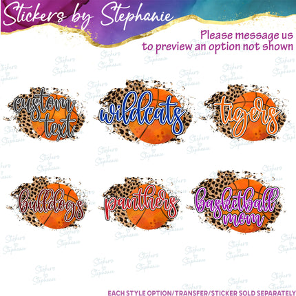 (s06-074) Basketball Leopard Team Name Text Custom Iron-On Transfer or Sticker
