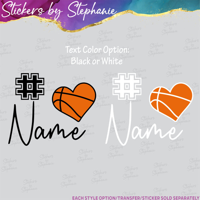 (s06-075) Basketball Heart Ball Player Number Name Custom Iron-On Transfer