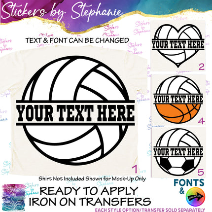 (s06-076) Volleyball Split Team Name Text Custom Iron-On Transfer or Sticker