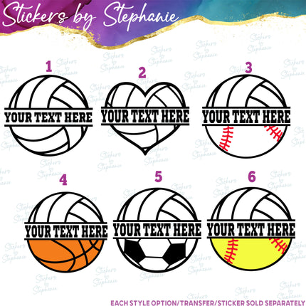 (s06-076) Volleyball Split Team Name Text Custom Iron-On Transfer or Sticker