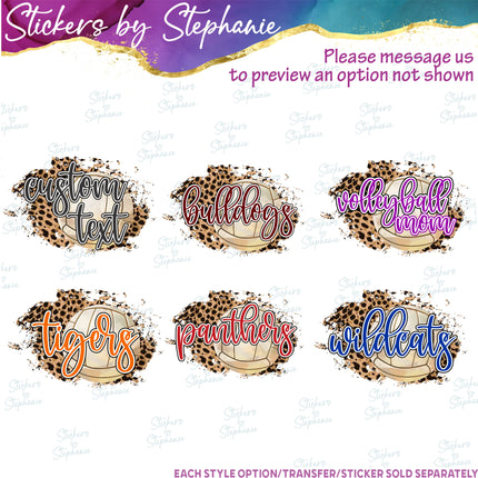 (s06-077) Volleyball Leopard Team Name Text Custom Iron-On Transfer or Sticker