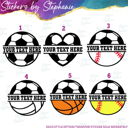 (s06-078) Soccer Split Team Name Text Custom Iron-On Transfer or Sticker