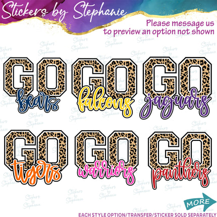 (s06-083) Go Team Name Leopard Print Custom Iron-On Transfer or Sticker