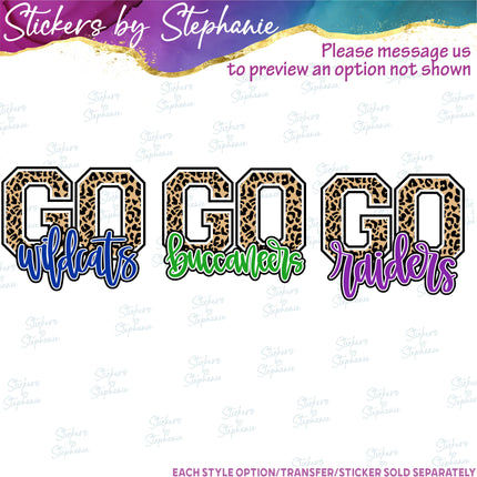 (s06-083) Go Team Name Leopard Print Custom Iron-On Transfer or Sticker