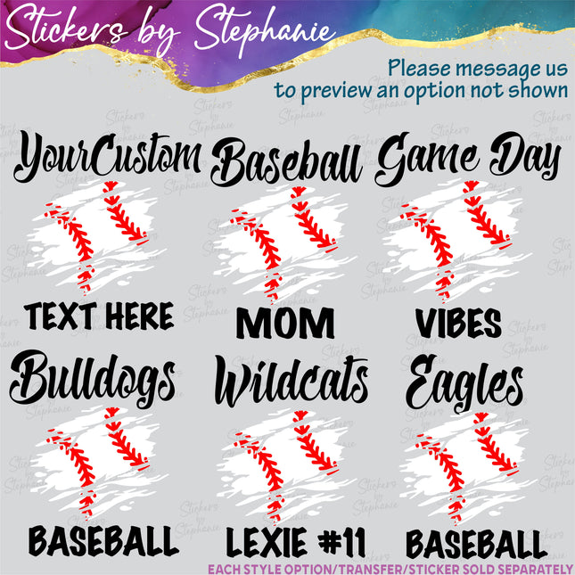 (s06-067) Baseball Grunge Team Name Text Custom Iron-On Transfer