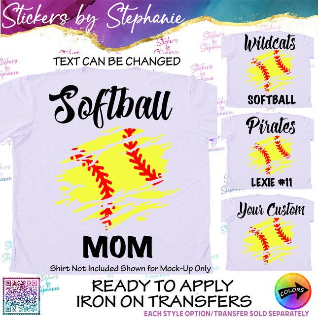 (s06-068) Softball Grunge Team Name Text Custom Iron-On Transfer