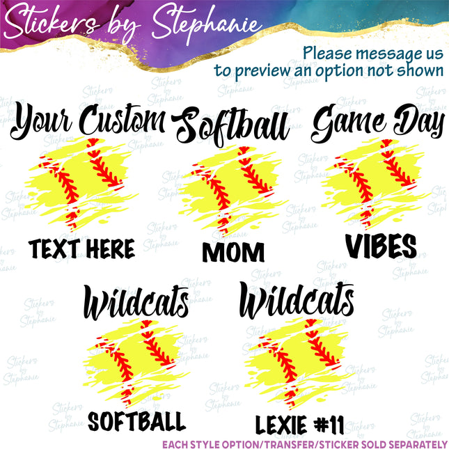 (s06-068) Softball Grunge Team Name Text Custom Iron-On Transfer