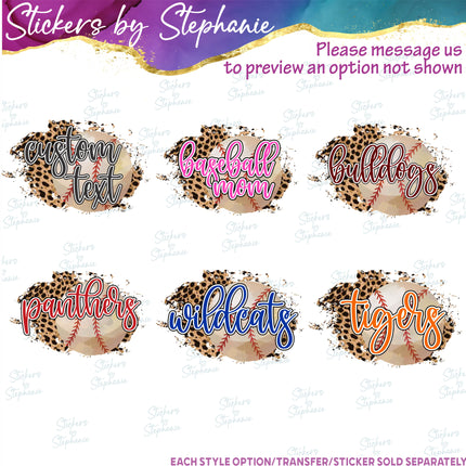 (s06-069) Baseball Leopard Team Name Text Custom Iron-On Transfer or Sticker
