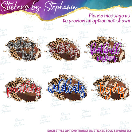 (s06-072) Football Leopard Team Name Text Custom Iron-On Transfer or Sticker