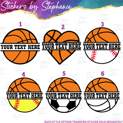 (s06-073) Basketball Split Team Name Text Custom Iron-On Transfer or Sticker