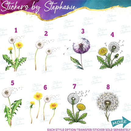 (s02-060) Dandelion Watercolor Dandelions Graphic Iron-On Transfer or Sticker