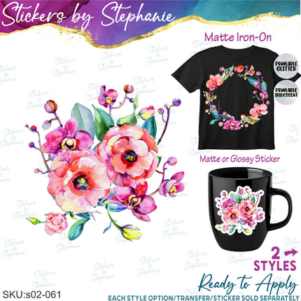 (s02-061) Orchid Watercolor Orchids Graphic Iron-On Transfer or Sticker