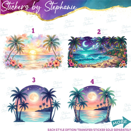 (s02-063) Beach Sunset Night Watercolor Graphic Iron-On Transfer or Sticker
