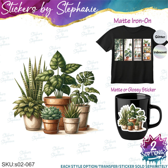(s02-067) Plants Houseplants Graphic Iron-On Transfer or Sticker