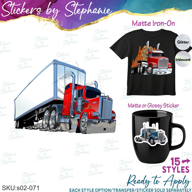 (s02-071) Semi Truck Log Tanker Graphic Iron-On Transfer or Sticker