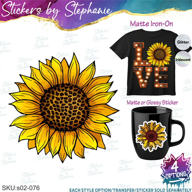 (s02-076) Sunflower Leopard Print Marquee Home Love Graphic Iron-On Transfer or Sticker