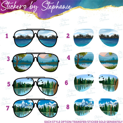 (s02-078) Lake View Reflection Sunglasses Graphic Iron-On Transfer or Sticker