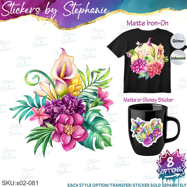 (s02-081) Tropical Flowers Calla Lily Graphic Iron-On Transfer or Sticker