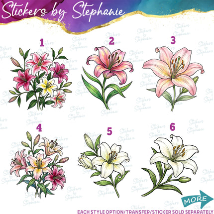 (s02-093) Stargazer Lily Lillies Flowers Graphic Iron-On Transfer or Sticker