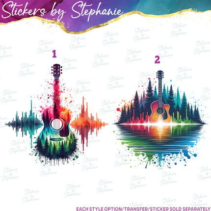 (s02-095) Colorful Guitar Music Soundwave Graphic Iron-On Transfer or Sticker