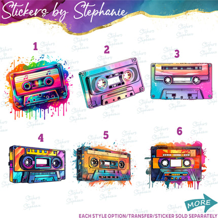 (s02-096) Colorful Music Cassette Tape Graphic Iron-On Transfer or Sticker