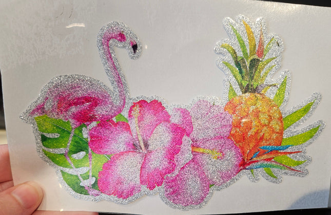 Flamingo Pineapple Flowers Glitter Iron-On Transfer