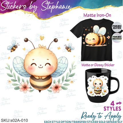 (s02A-010) Baby Bee Bumblebee Iron-On Transfer or Sticker