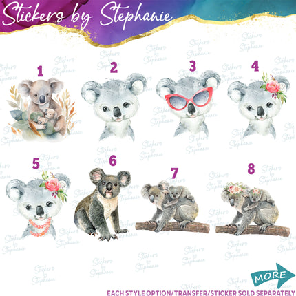 (s02A-119) Koala Watercolor Graphic Iron-On Transfer or Sticker
