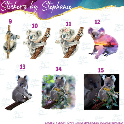 (s02A-119) Koala Watercolor Graphic Iron-On Transfer or Sticker