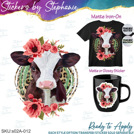 (s02A-012) Baby Cow Poppies Iron-On Transfer or Sticker