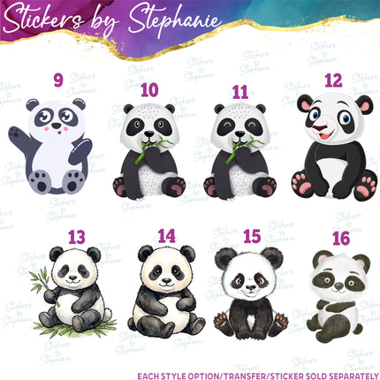 (s02A-121) Cartoon Illustrated Panda Flowers Iron-On Transfer or Sticker