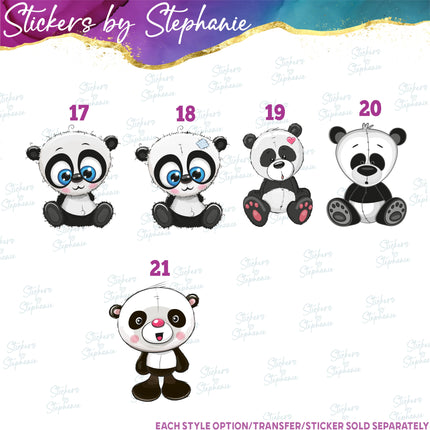 (s02A-121) Cartoon Illustrated Panda Flowers Iron-On Transfer or Sticker