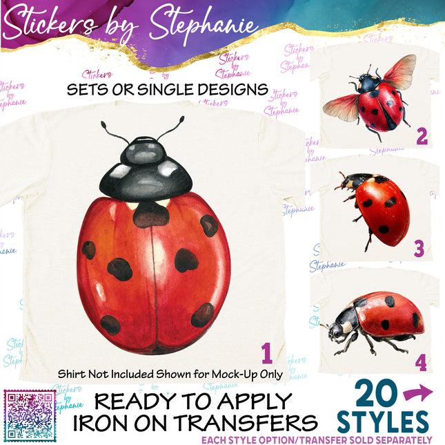 (s02A-123) Watercolor Ladybug Iron-On Transfer or Sticker