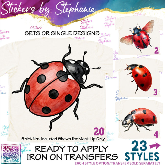 (s02A-123) Watercolor Ladybug Iron-On Transfer or Sticker